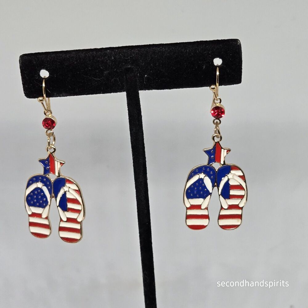 Flip Flop Earrings Red White And Blue Patriotic Stars And Stripes